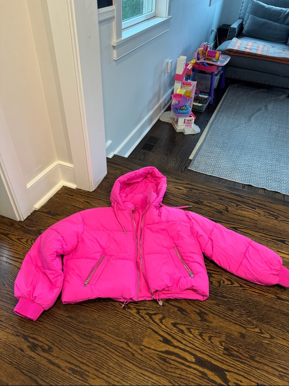 Zara Bright Hot Pink Puffer Jacket with Hood